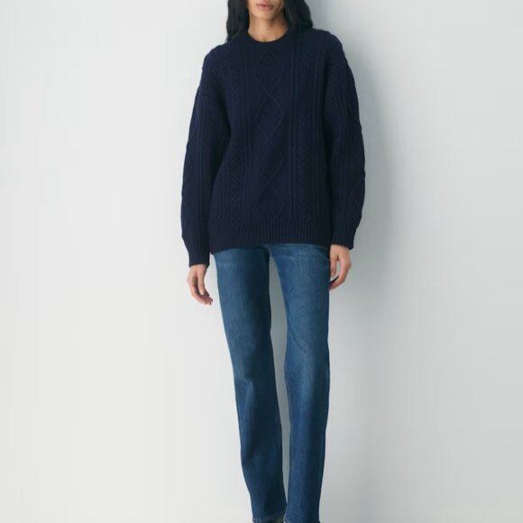 NWT Aritzia Heritage Knit Merino Wool Crew Sweater Admiral L - Picture 7 of 9